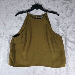 Worthington Halter Neck Side Zip Sleeveless Top Olive‎ Green Size L